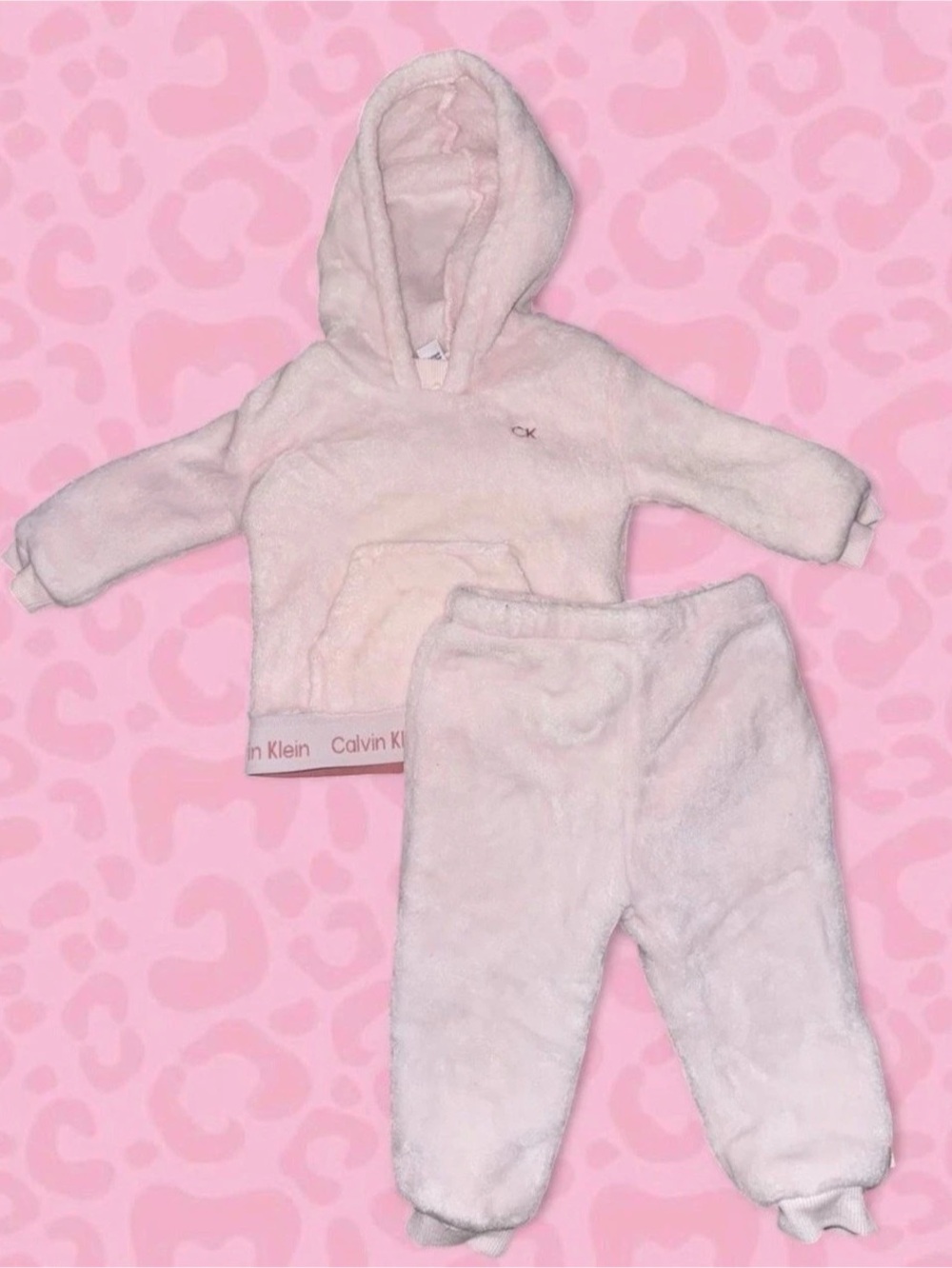 Calvin Klein Baby Girls Faux Fur Hoodie and Pants Set Pink